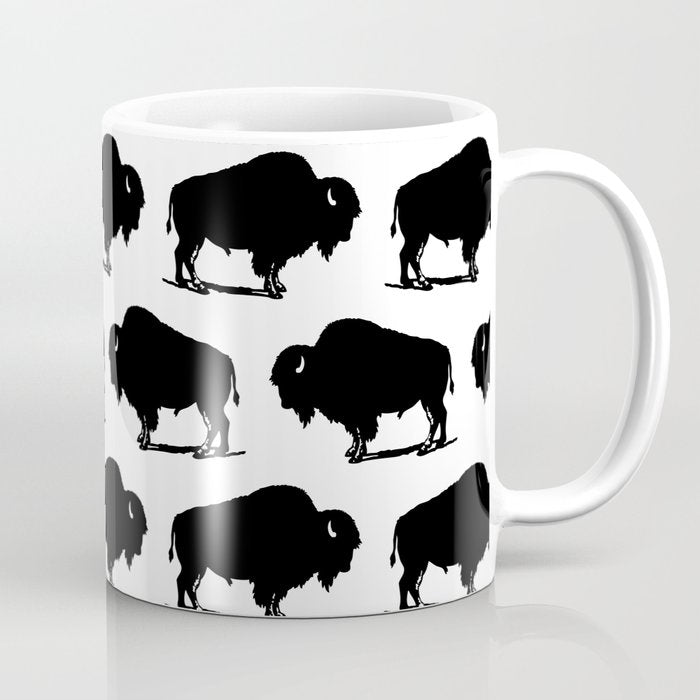 Buffalo Bison Pattern 267 Black and White Coffee Mug Gallery Image 1