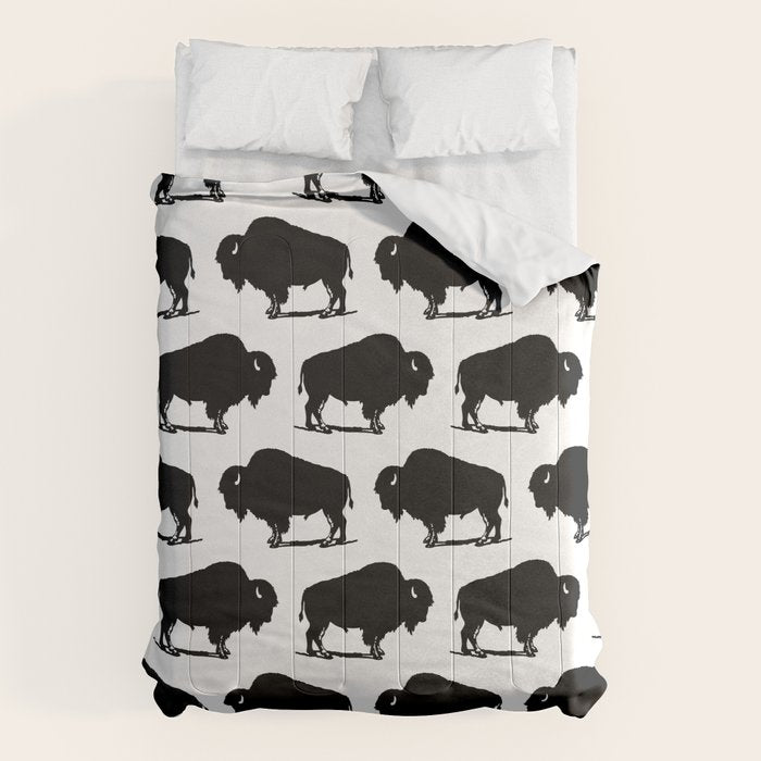 Buffalo Bison Pattern 267 Black and White Comforter Gallery Image 1