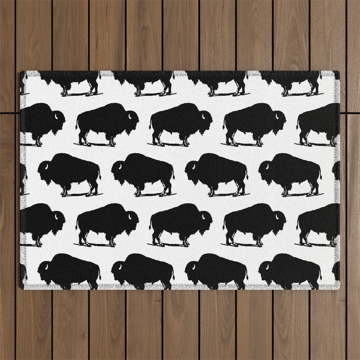 Buffalo Bison Pattern 267 Black and White Outdoor Rug Gallery Image 1