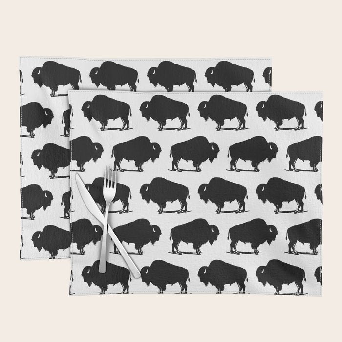 Buffalo Bison Pattern 267 Black and White Placemat Gallery Image 1