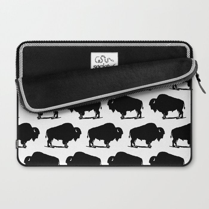 Buffalo Bison Pattern 267 Black and White Laptop Sleeve Gallery Image 2