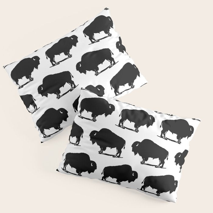 Buffalo Bison Pattern 267 Black and White Pillow Sham Gallery Image 3