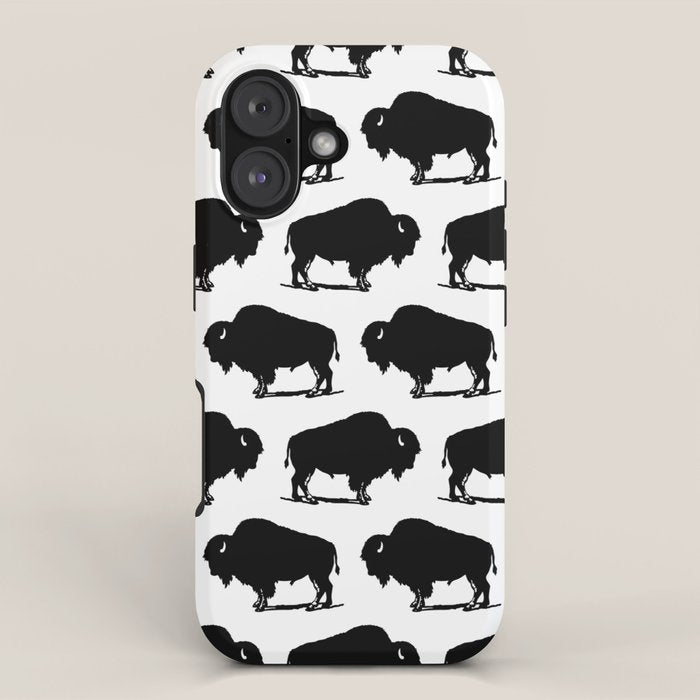 Buffalo Bison Pattern 267 Black and White iPhone Case Gallery Image 1