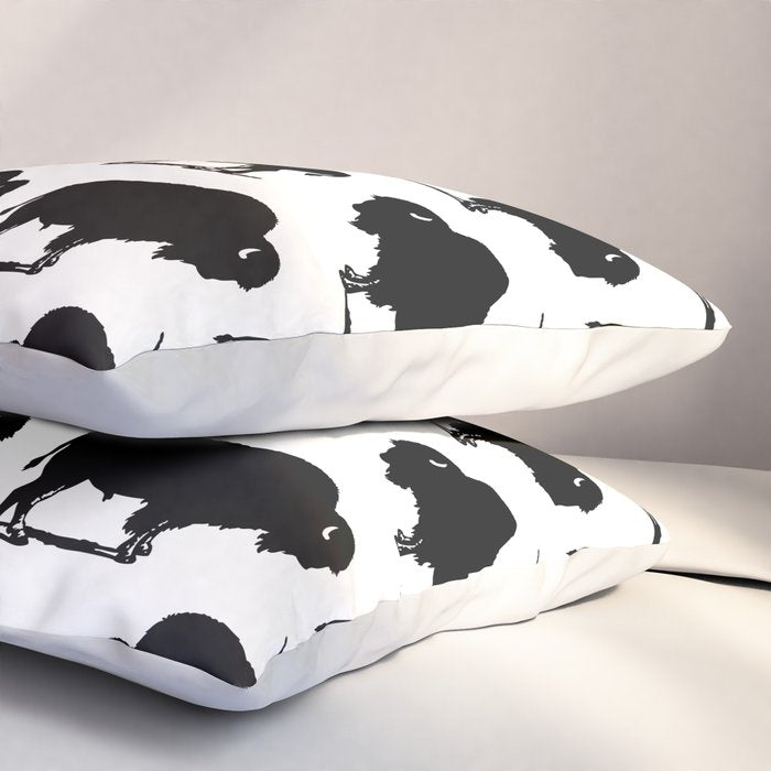 Buffalo Bison Pattern 267 Black and White Pillow Sham Gallery Image 3