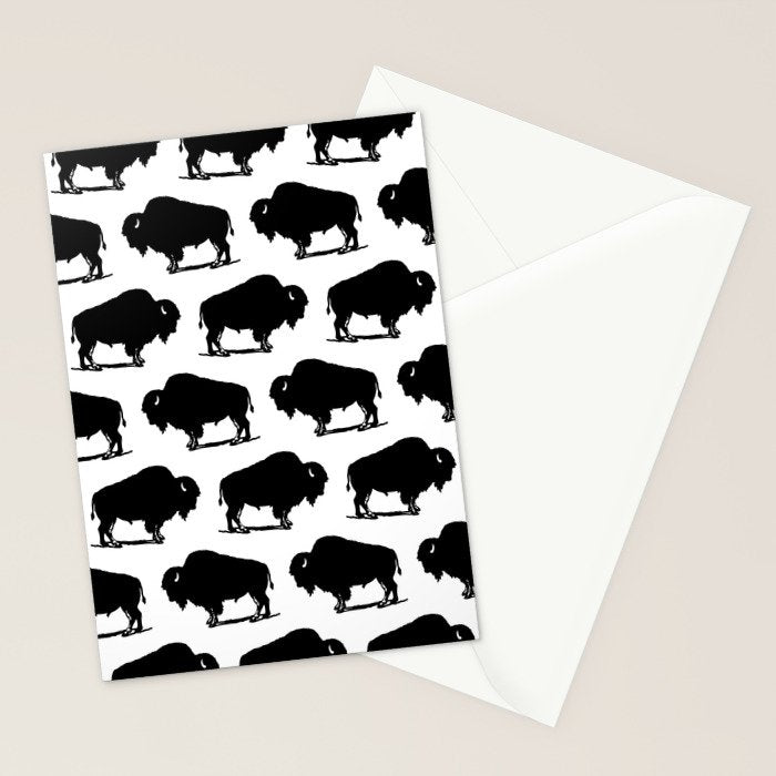 Buffalo Bison Pattern 267 Black and White Stationery Card Gallery Image 2