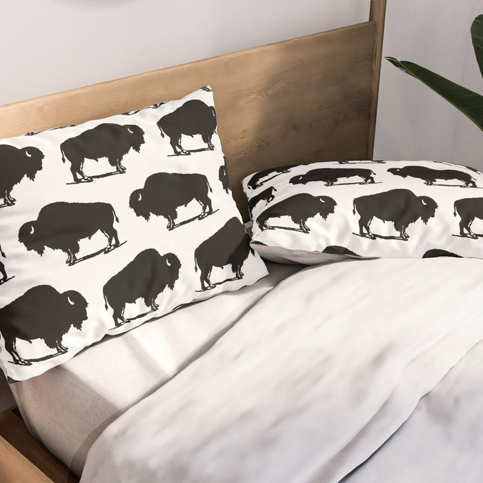 Buffalo Bison Pattern 267 Black and White Pillow Sham Gallery Image 2
