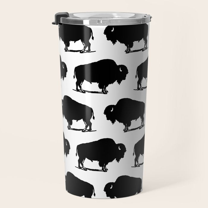 Buffalo Bison Pattern 267 Black and White Travel Mug Gallery Image 3