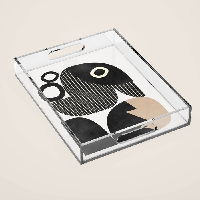 black white abstract shape art 2 Acrylic Tray Gallery Image 1