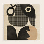 black white abstract shape art 2 Wood Wall Art Gallery Image 1