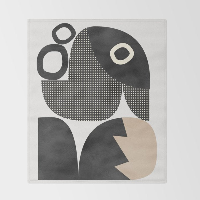 black white abstract shape art 2 Throw Blanket Gallery Image 2
