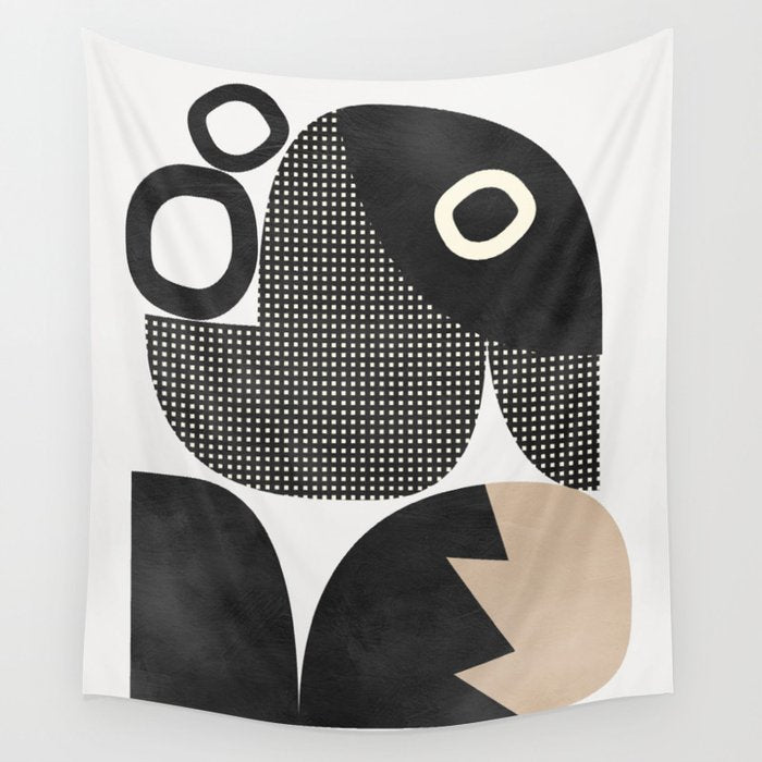 black white abstract shape art 2 Wall Tapestry Gallery Image 4