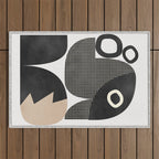 black white abstract shape art 2 Outdoor Rug Gallery Image 1