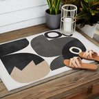 black white abstract shape art 2 Outdoor Rug Gallery Image 2
