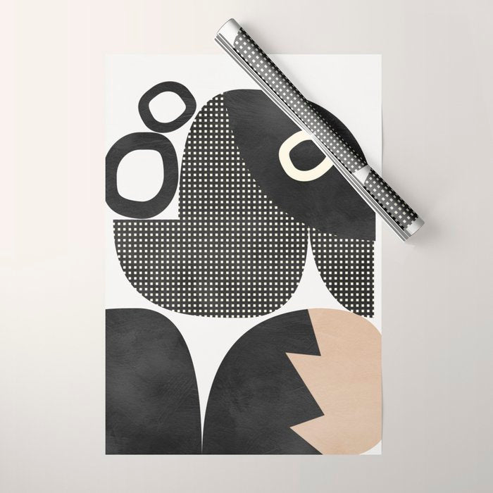 black white abstract shape art 2 Wrapping Paper Gallery Image 1
