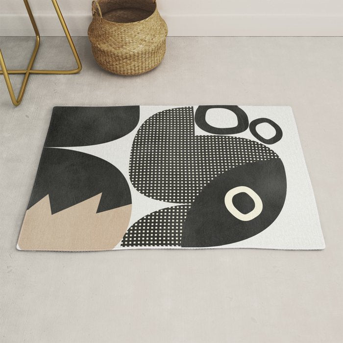 black white abstract shape art 2 Rug Gallery Image 1