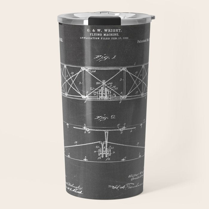 Wright Brother'S Plane Patent - Aviation Art - Black Chalkboard Travel Mug Gallery Image 1