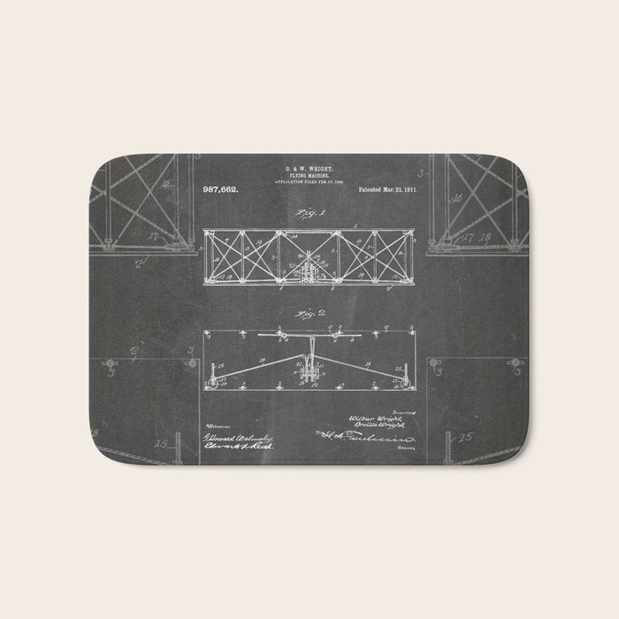 Wright Brother'S Plane Patent - Aviation Art - Black Chalkboard Bath Mat Gallery Image 1