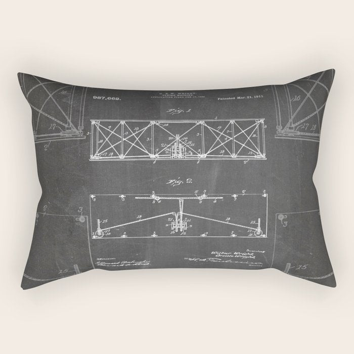 Wright Brother'S Plane Patent - Aviation Art - Black Chalkboard Rectangular Pillow Gallery Image 2