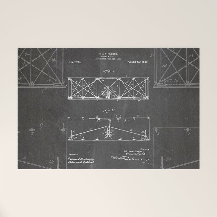 Wright Brother'S Plane Patent - Aviation Art - Black Chalkboard Welcome Mat Gallery Image 1