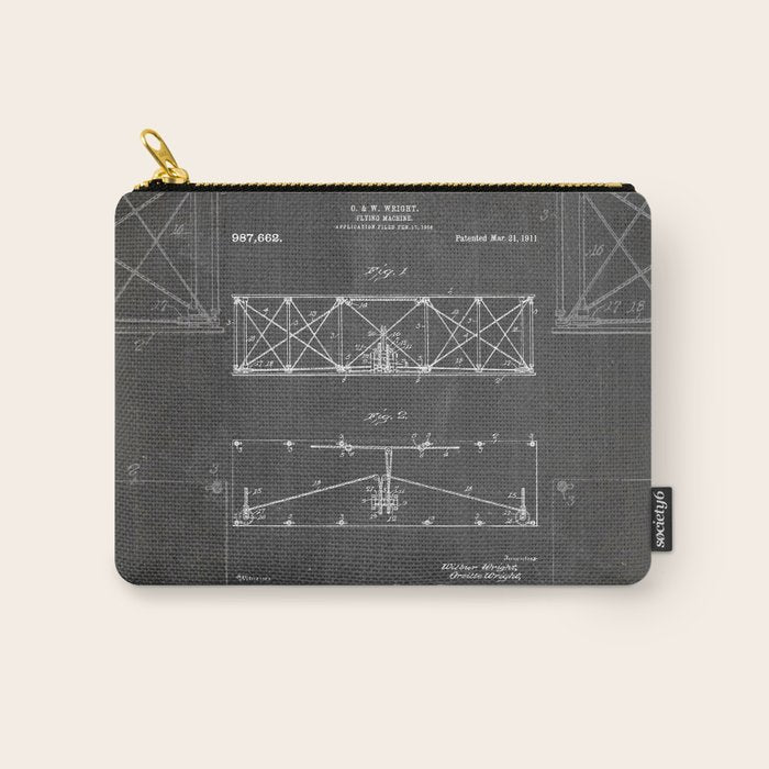 Wright Brother'S Plane Patent - Aviation Art - Black Chalkboard Carry All Pouch Gallery Image 1