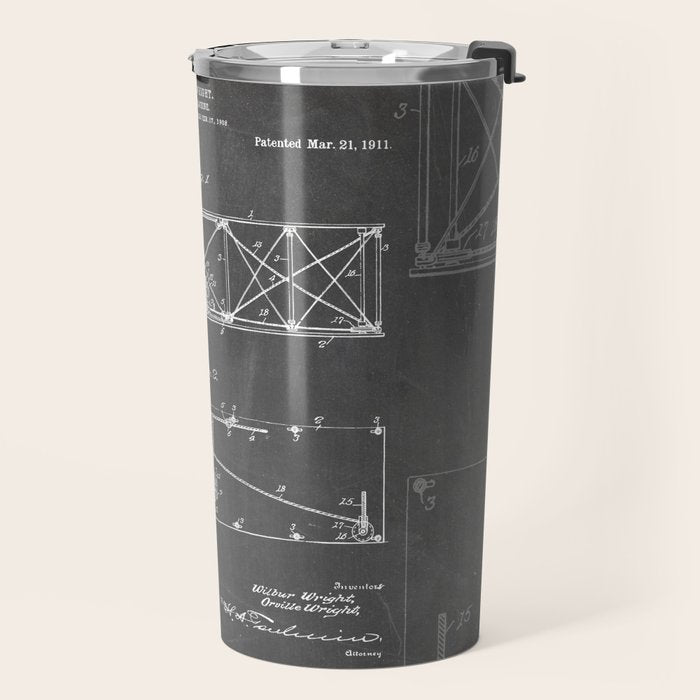 Wright Brother'S Plane Patent - Aviation Art - Black Chalkboard Travel Mug Gallery Image 2