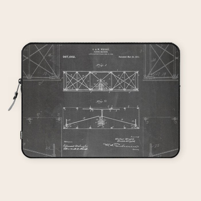 Wright Brother'S Plane Patent - Aviation Art - Black Chalkboard Laptop Sleeve Gallery Image 1
