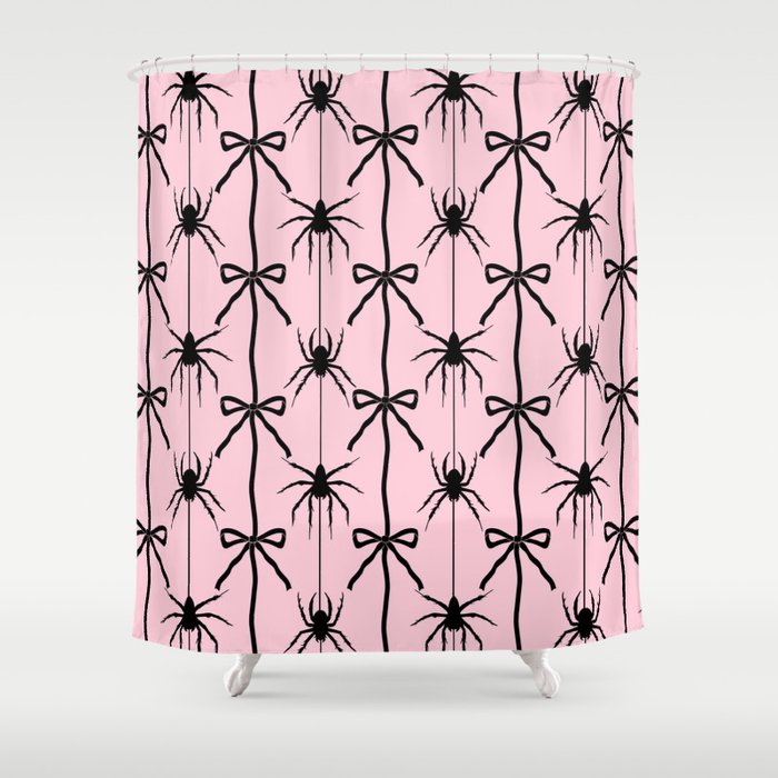 Spider and Bows on Pink Shower Curtain Gallery Image 1