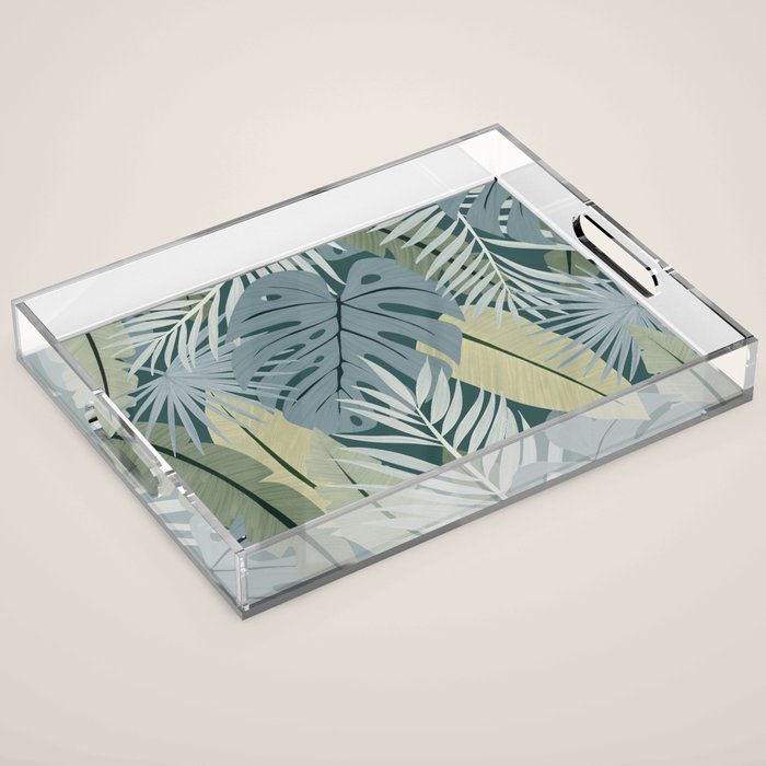 Blue tropical leaves Acrylic Tray Gallery Image 1