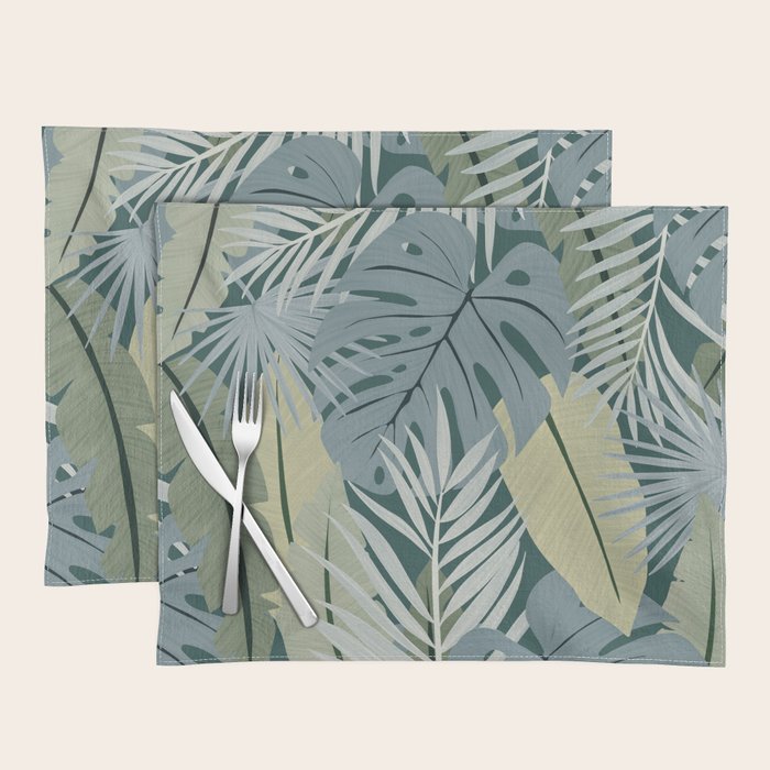 Blue tropical leaves Placemat Gallery Image 1