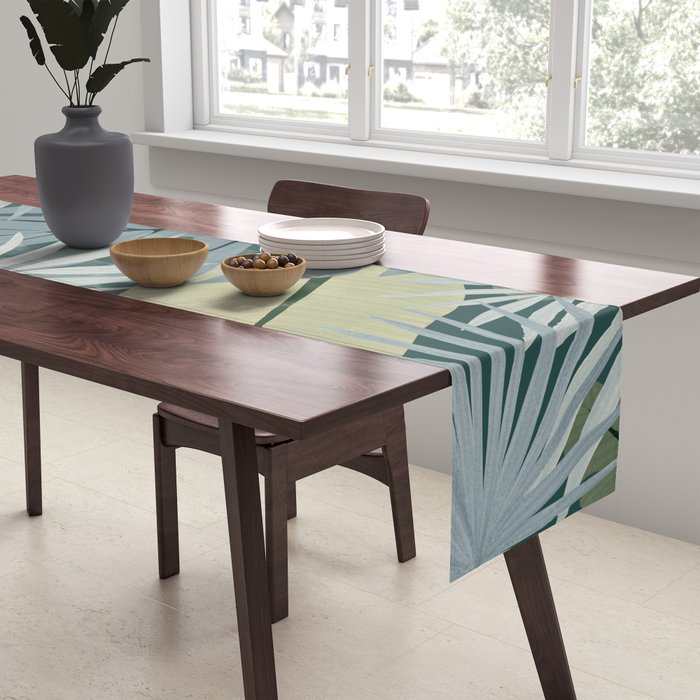 Blue tropical leaves Table Runner Gallery Image 2
