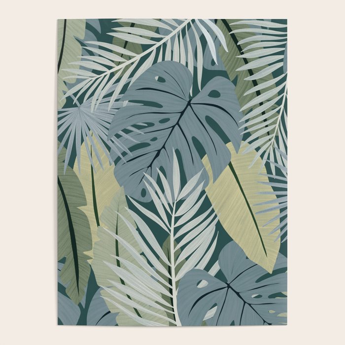 Blue tropical leaves Poster Gallery Image 4
