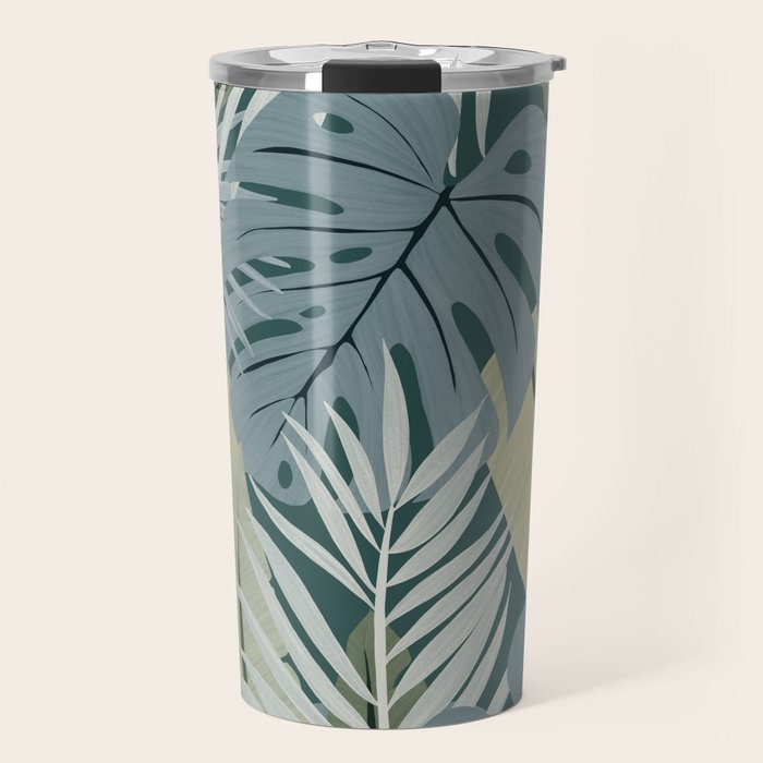 Blue tropical leaves Travel Mug Gallery Image 1