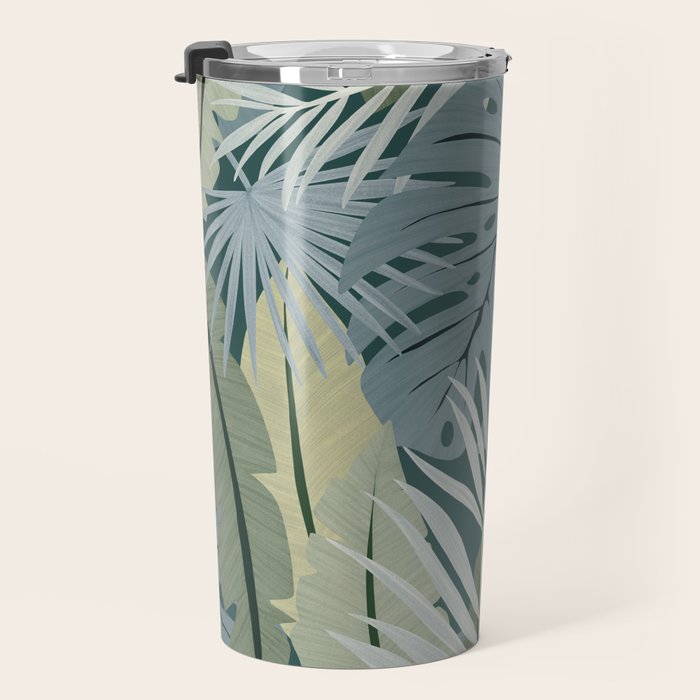 Blue tropical leaves Travel Mug Gallery Image 3