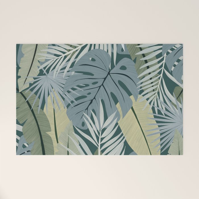 Blue tropical leaves Welcome Mat Gallery Image 1