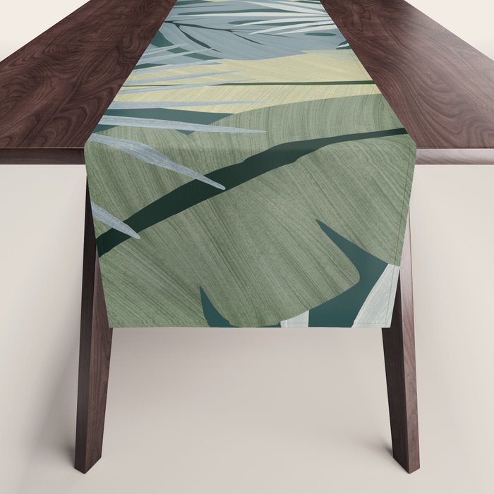 Blue tropical leaves Table Runner Gallery Image 1