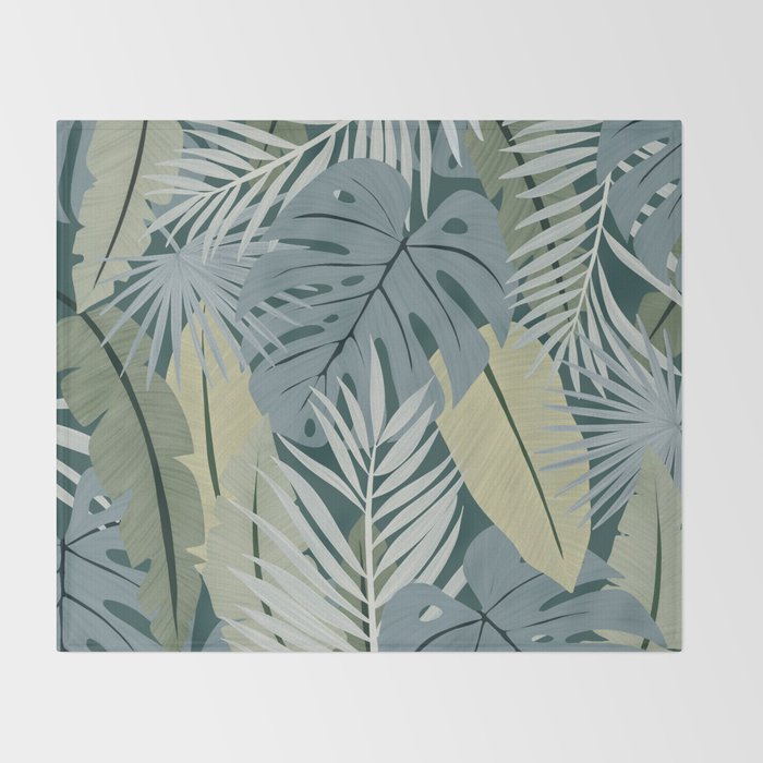 Blue tropical leaves Throw Blanket Gallery Image 2