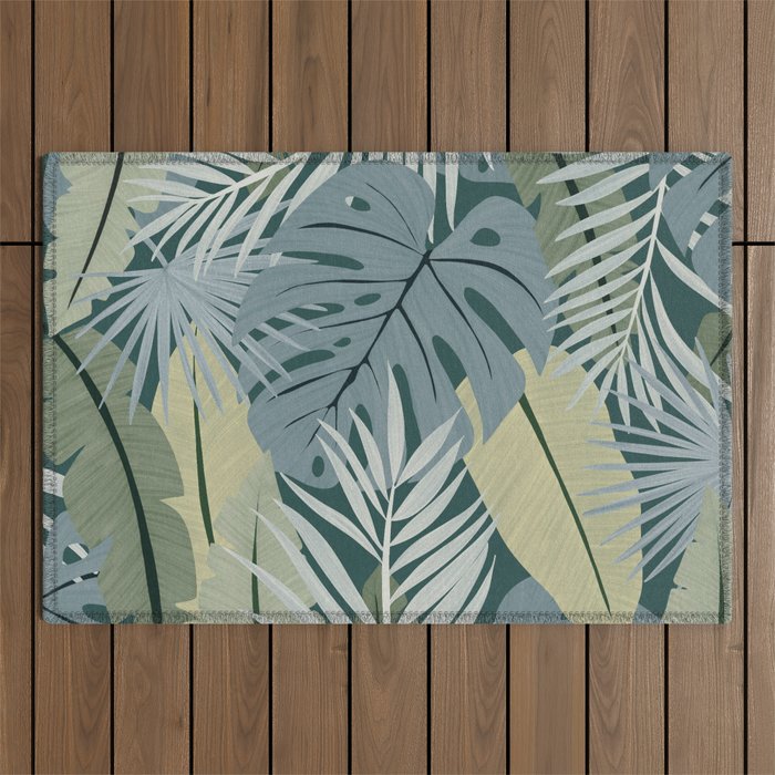 Blue tropical leaves Outdoor Rug Gallery Image 1