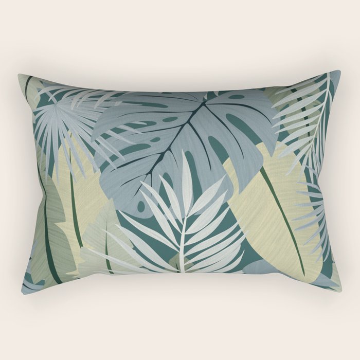 Blue tropical leaves Rectangular Pillow Gallery Image 2