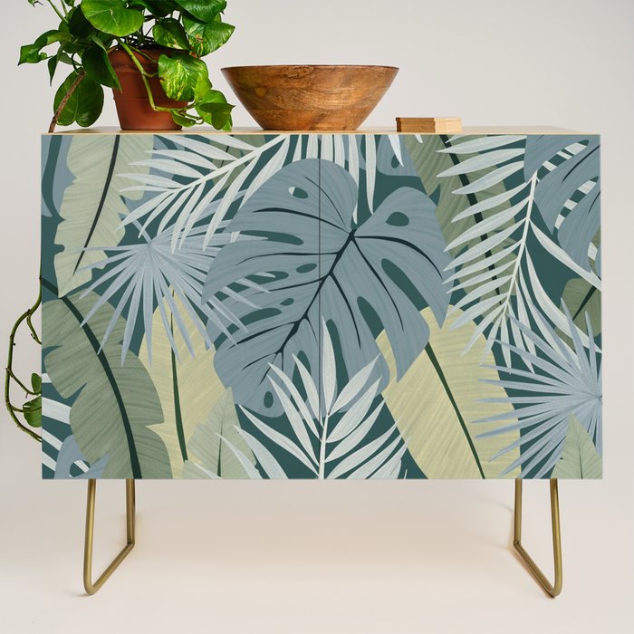 Blue tropical leaves Credenza Gallery Image 1