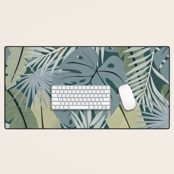 Blue tropical leaves Desk Mat Gallery Image 1