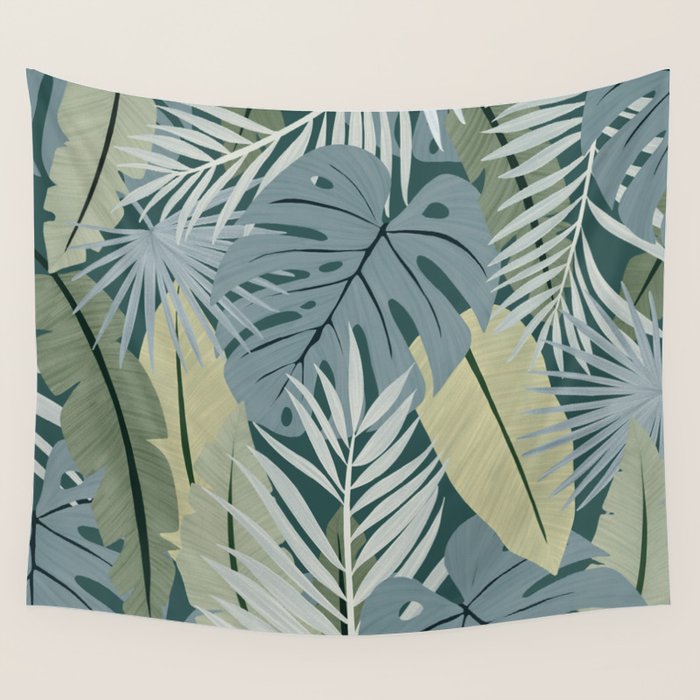 Blue tropical leaves Wall Tapestry Gallery Image 1