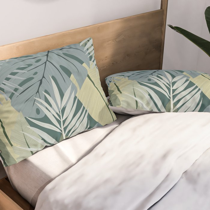 Blue tropical leaves Pillow Sham Gallery Image 2