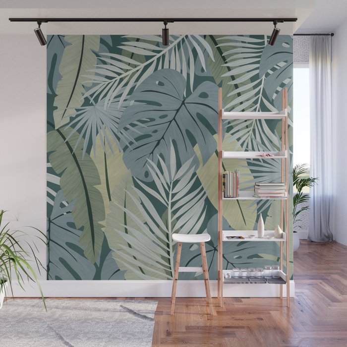 Blue tropical leaves Wall Mural Gallery Image 1