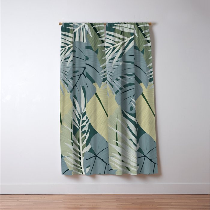 Blue tropical leaves Window Curtain Gallery Image 3