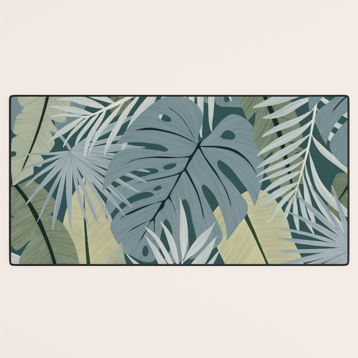 Blue tropical leaves Desk Mat Gallery Image 3