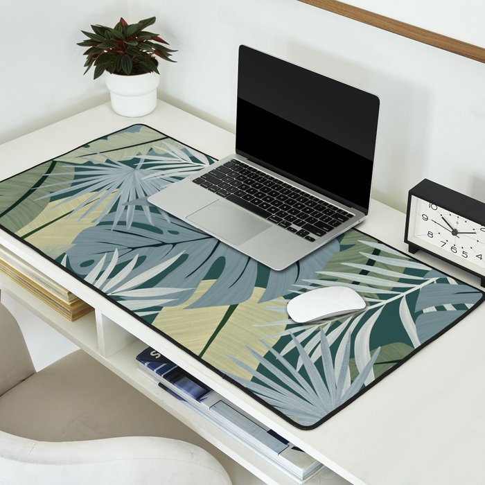 Blue tropical leaves Desk Mat Gallery Image 2