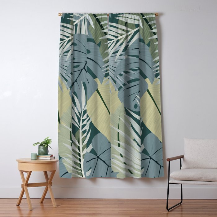Blue tropical leaves Window Curtain Gallery Image 5
