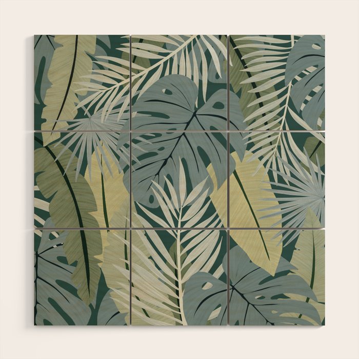 Blue tropical leaves Wood Wall Art Gallery Image 1