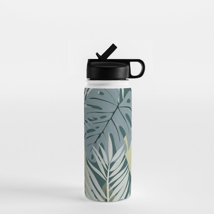 Blue tropical leaves Water Bottle Gallery Image 1