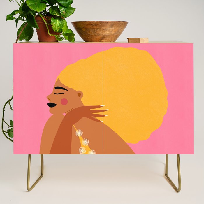 Golden Embrace - Self-Love Portrait of a Black Woman Credenza Gallery Image 1